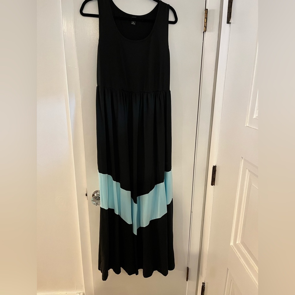 Black Maxi Dress with Light Blue Chevron Panel